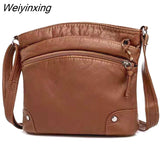 Weiyinxing Leather Shoulder Bag Women Retro Messenger Bag Double Zipper Female Crossbody Bag Big Capacity Daily Handbag