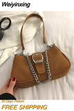 Weiyinxing Nubuck Women Shoulder Bags Matte Leather Solid Color Ladies Underarm Bag Fashion Female Chain Small Purse Handbags