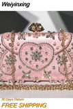 Weiyinxing Vintage Women Evening Bags Metal Flower Luxury Diamonds Clutch Black Color Rhinestones Chain Shoulder Handbags Night Bag