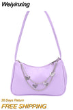Weiyinxing Women PU Leather Small Shoulder Underarm Bag Ladies Vintage Butterfly Chain Pure Color Zipper Mini Purse Handbag