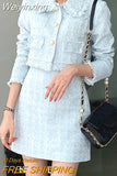 Weiyinxing Quality Female Elegant Skirt Suits 2023 New Autumn Tweed Two Piece Set Women Outfits Crop Top Mini Skirt Set Vetement Femme