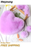 Weiyinxing Fur Winter Women Handbags Cute Plush Ladies Heart Shaped Shoulder Bag Cute Female Clutch Purse Love Handbags Messenger Bag