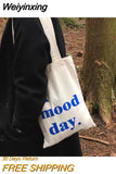 Weiyinxing Letter Women Mini Tote Shoulder Bag Thin Cotton Cloth Ladies Eco Reusable Shopping Bags Female Student Girls Book Handbag