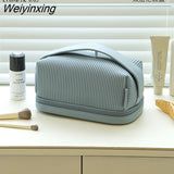 Weiyinxing Makeup Bag Leather Cosmetic Bag Women Multifunction Toiletries Organizer Portable Travel Waterproof Storage Case