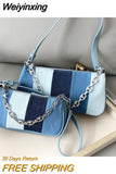 Weiyinxing Fashion Women's Underarm Bag Denim Stitching Ladies Small Shoulder Handbag Simple Canvas Female Portable Purse Armpit Bags