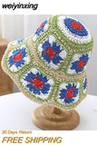 weiyinxing paisley Crochet hat for women bohemian Knitted bucket hats national Straw sun hat for girls summer beach bali hats 2023