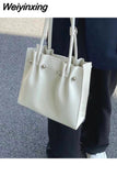 Weiyinxing Elegant Tote Bags for Women Luxury Designer Simple Leather Shoulder Bag Solid Color White Large Capcacity Fashion Handbag
