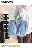Weiyinxing Shoulder Messenger Bag Denim Casual Tote Bag Large Capacity with Multiple Pockets Gift for Women Girls