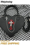 Weiyinxing Style Women's Love Heart Purse Handbags Y2k Hot Girls Punk Shoulder Bag Metal Decoration Female Black Cool Messenger Bags