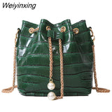 Weiyinxing Lacquer Simple Portable Bucket Bag 2023 Fashion Trend Personality Drawstring One-shoulder Messenger Women's Bag