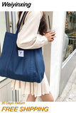 Weiyinxing Retro Women's Shoulder Bag Solid Color Small Fresh Canvas Bag Literary Women's Buckle Tote Bag Large Capacity Handbag