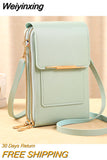 Weiyinxing Leather Female Shoulder Bag Double Zipper Women Messenger Bag Portable with Card Slot Smooth Phone Case for Shopping Trip