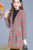 Weiyinxing Winter New Plaid Woolen Coat Women 2023 Middle-Aged Elderly Warm Fashion Double-Breasted Straight Overcoat