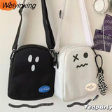 Weiyinxing White Funny Cute Ghost Kawaii Women Canvas Bag Cartoon Harajuku Chic Ins Shopper Bag Women Shoulder Bags Large Capacity