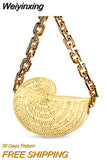 Weiyinxing Thick Chains Rattan Conch Women Shoulder Bags Design Wicker Woven Handbags Luxury Summer Beach Straw Bag Bali Purse 2023