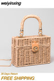 weiyinxing Rattan Box Straw Bags Wicker Woven Women Handbags Handmade Shoulder Crossbody Bags Summer Beach Small Purses Famade Bag