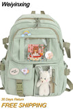 Weiyinxing Aesthetic Women Backpack School Bag for Teen Girls Japanese Korean Rucksack Student Bookbags with Cute Accessor Mochila