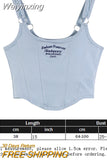 Weiyinxing Women Sexy Crop Top Sleeveless Tank Tops Vest Letters Y2K 2000S Solid Color Short Women's T-shirt Camisole Crop Top With Bra Pad