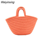 Weiyinxing 2023 Casual Solid Color Woven Bag Women Small Tote Straw Bag Beach Vacation Travel Shopping Shopper Handbag Female Open Bag