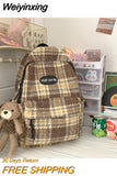 Weiyinxing Plaid Woollen Cloth Women's Backpack Student Book Backpacks for Teenage Girls School Bags Large CapacityTravel Rucksack