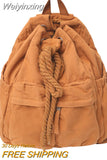 Weiyinxing Canvas Vintage Girl Leisure Drawstring Book Bag Female Brown Laptop College Backpack Women Travel School Bag Fashion Cool