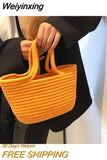 Weiyinxing Summer Straw Shoulder Bags For Women Handmade cotton rope Beach Bags Raffia Rattan Woven Handbags Vacation Shopping Bags