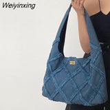 Weiyinxing Tassel Denim Canvas Bag Women Bag Large Capacity Casual Tote Bag Shoulder Bag Shopping Storage Bag Tote Bag Suede