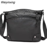 Weiyinxing Leather Shoulder Bag Women Retro Messenger Bag Double Zipper Female Crossbody Bag Big Capacity Daily Handbag