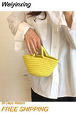 Weiyinxing Summer Straw Shoulder Bags For Women Handmade cotton rope Beach Bags Raffia Rattan Woven Handbags Vacation Shopping Bags