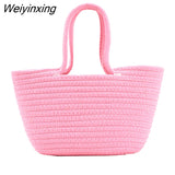 Weiyinxing 2023 Casual Solid Color Woven Bag Women Small Tote Straw Bag Beach Vacation Travel Shopping Shopper Handbag Female Open Bag