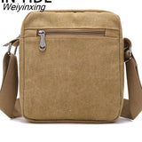 Weiyinxing Men's Casual Style Canvas Shoulder Messenger Bags Multi-pocket with lid Handbag Crossbody Flap Bag For Man Business Sling Bag