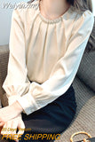 Weiyinxing Fashion Beading O-Neck Chiffon Blouse Shirt Women Tops Blouses Blusas Mujer De Moda 2023 Long Sleeve Blouse Women Blusa G879