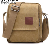 Weiyinxing Men's Casual Style Canvas Shoulder Messenger Bags Multi-pocket with lid Handbag Crossbody Flap Bag For Man Business Sling Bag