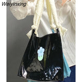 Weiyinxing Flower Retro Cute Y2K PVC Patent Leather Hand Messenger Bag Large Capacity Tote Bag Women Bag Handbags Shoulder Bag Purse