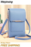 Weiyinxing Leather Female Shoulder Bag Double Zipper Women Messenger Bag Portable with Card Slot Smooth Phone Case for Shopping Trip