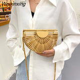 Weiyinxing Bamboo Small Crossbody Shoulder Bags with Handle for Women 2023 Summer Branded Luxury Beach Handbags Fashion Weave