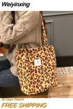 Weiyinxing Corduroy Women's Shoulder Bag Large Capacity Student Girls Casual Tote Book Handbags Flower Leopard Female Shopping Bags