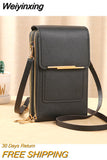 Weiyinxing Leather Female Shoulder Bag Double Zipper Women Messenger Bag Portable with Card Slot Smooth Phone Case for Shopping Trip