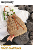 Weiyinxing Women's Straw Bucket Bag Summer Woven Shoulder Bags Purse Beach Handbag Trends Straw Handbags Casual Crossbody Bag