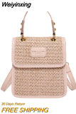Weiyinxing Vertical Square Braided Bag Simple Design Handwoven Ladies Handbag Pu Stitching Messenger Bag 2023 Summer Beach Straw Bag