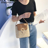 Weiyinxing YIDE Small Straw Bucket Bags For Women 2023 Summer Crossbody Bags Lady Travel Purses And Handbags Female Shoulder Simple Bag