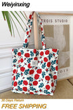 Weiyinxing New Style Fashion Vintage Floral Canvas Shoulder Bag for Women Simple Hanbag Large Casual Capacity Shopper Tote Bags