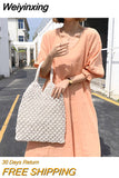 Weiyinxing wooden handle rattan women handbags wicker woven hollow lady large tote casual summer beach straw bag travel big purses