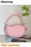 Weiyinxing Designer Women Small Shoulder Bag PU Leather Ladies Round Crossbody Bags Candy Color Female Beaded Handle Handbags