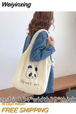Weiyinxing Women Lamb Like Fabric Shoulder Bag Simple Canvas Handbag Tote Large Capacity Embroidery Shopping Bag Cute Book Bags For Girls