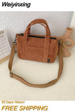 Weiyinxing Corduroy Shoulder Bag Women Vintage Shopping Bags Zipper Girls Student Bookbag Handbags Casual Tote With Outside Pocket