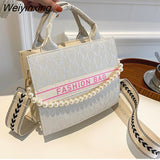 Weiyinxing Women's Square Pearl Chain Bag Large-capacity Tote Bag New Western Style Letter Printing  Shoulder Bag Trendy Messenger Bag