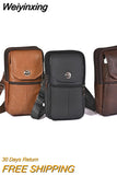 Weiyinxing Men Leather Waist Bag Large Capacity Belt Bag Brown Shoulder Bags Crossbody Bags Multi-layer Buckle Mobile Phone Bag Bum Pouch