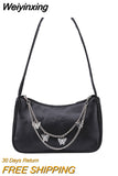 Weiyinxing Women PU Leather Small Shoulder Underarm Bag Ladies Vintage Butterfly Chain Pure Color Zipper Mini Purse Handbag