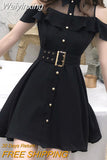 Weiyinxing OL New Single Breasted Women Summer Dress 2023 Sweet Chic Black office work Short mini Dresses With Belt Vestidos jurken